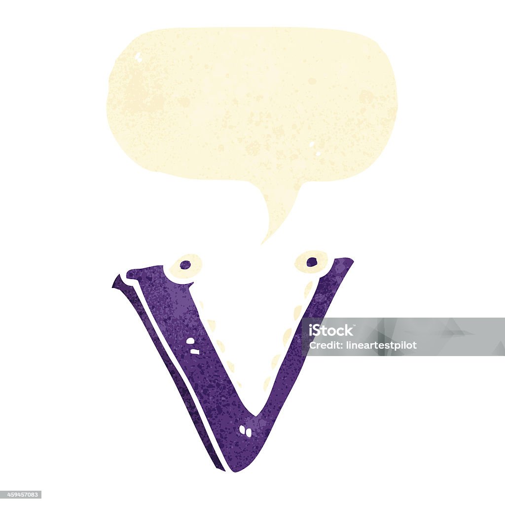 retro cartoon letter v with speech bubble Retro cartoon with texture. Isolated on White. Alphabet stock illustration