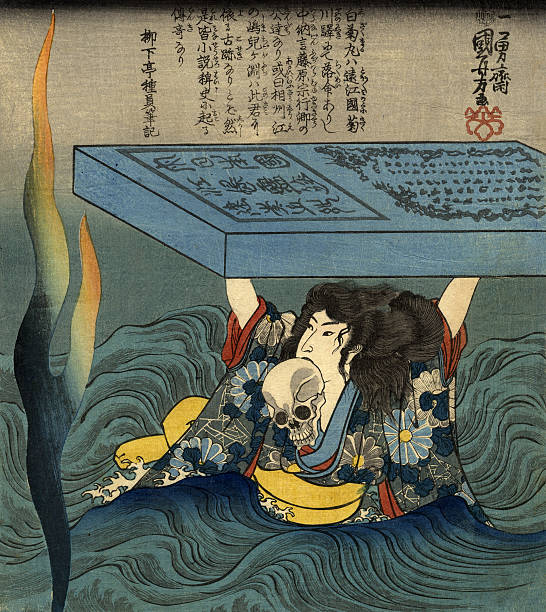 ilustraciones, imágenes clip art, dibujos animados e iconos de stock de japonés de samurai (warrior) organice una cráneo - kabuki