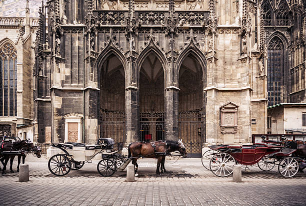 Horse carriages outside St. Stephen's Cathedral in Vienna, Austria.