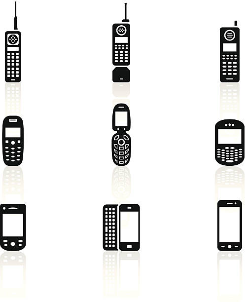 Black Symbols - Mobile Phone Evolution 9 simple black icons representing the mobile phone evolution. cordless phone stock illustrations