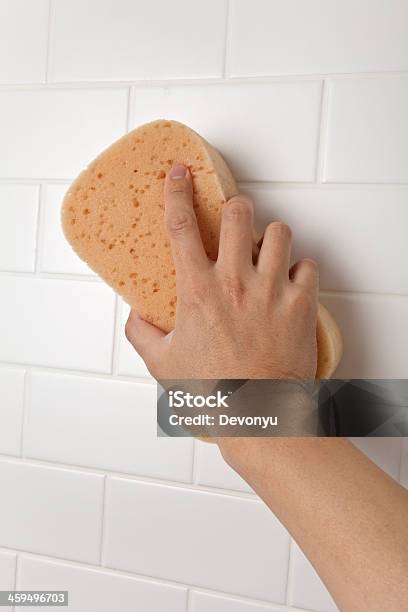 Cleaning Bathroom Tile Wall Stock Photo - Download Image Now - Bath Sponge, Bathroom, Cleaning