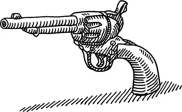 Vector illustration of Revolver Gun Drawing