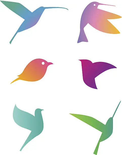 Vector illustration of Set of gradient colored bird illustrations