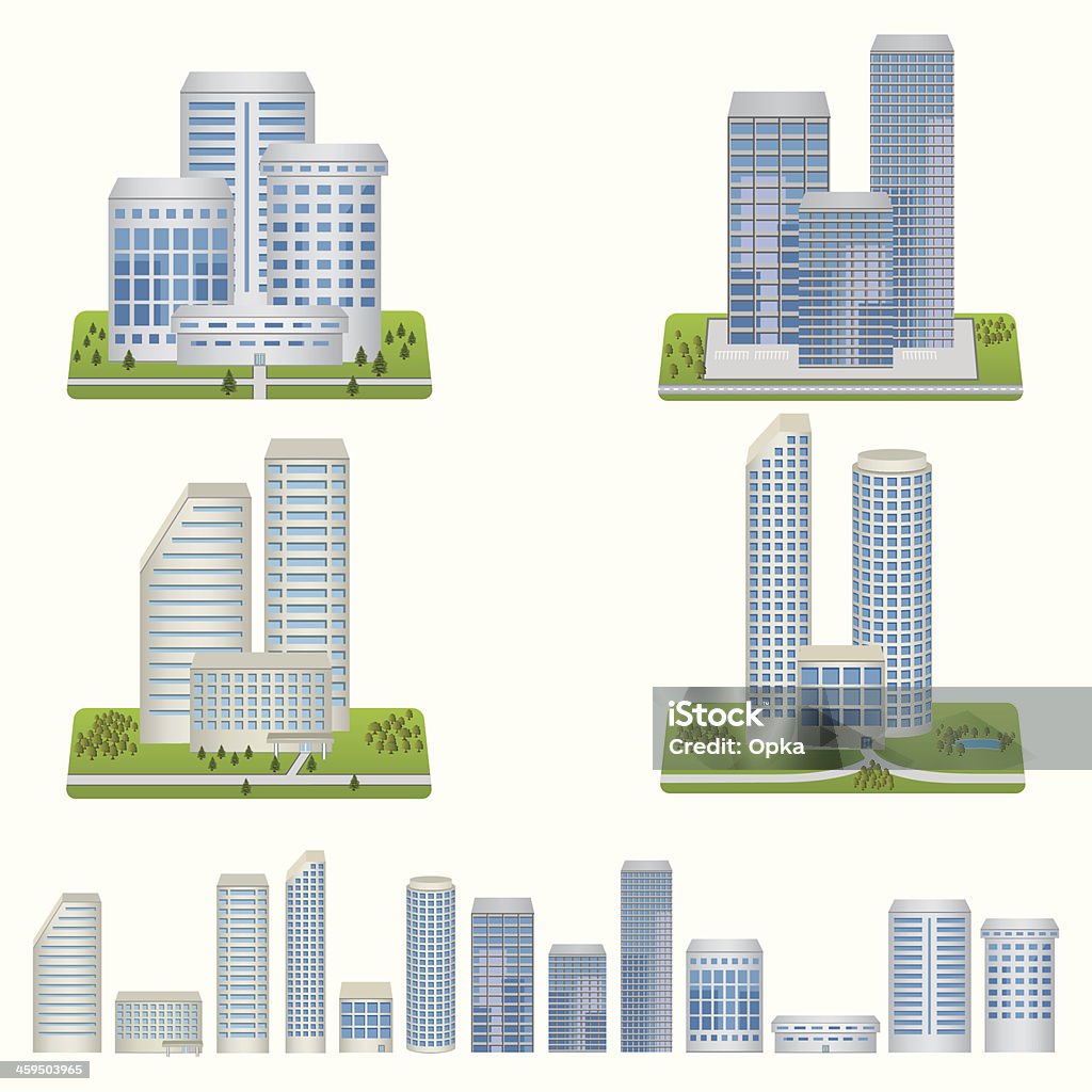 Vector Buildings Set Vector buildings set with trees and grass. Apartment stock vector