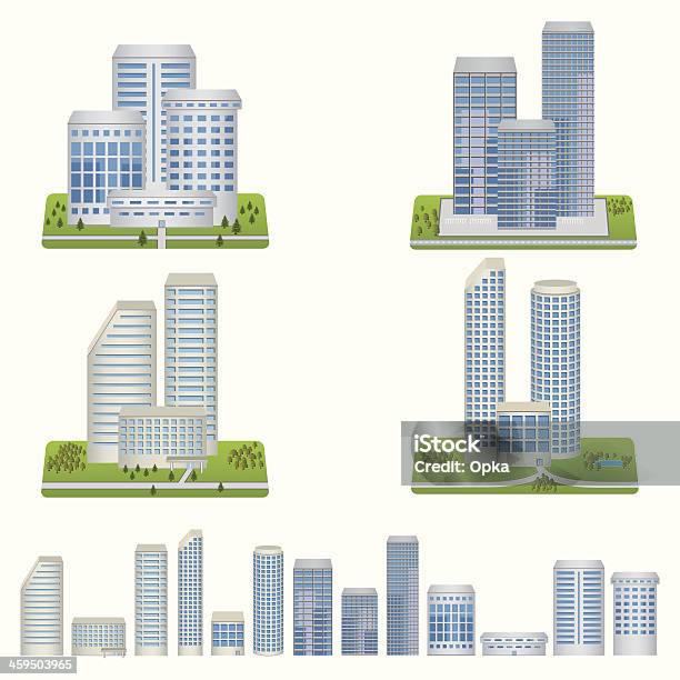 Vector Buildings Set Stock Illustration - Download Image Now - Apartment, Architecture, Blue