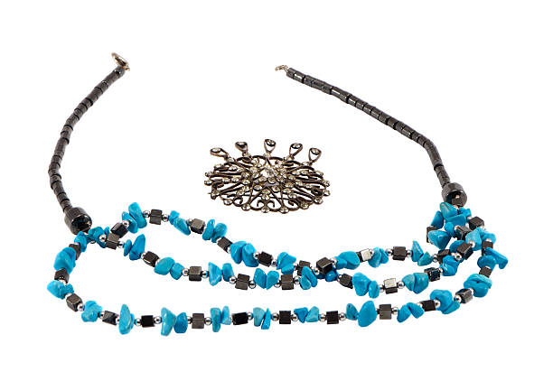 istock Handmade bead stone necklace and brooch isolated 459505917