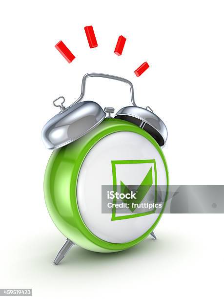 Vintage Watch With A Green Tick Mark Stock Photo - Download Image Now - Accuracy, Agreement, Alarm Clock