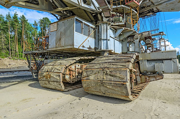 istock Extraction of quartz sand walking excavators. 459520055