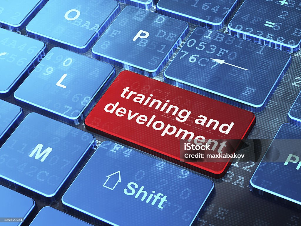 Education concept: Training and Development on computer keyboard Education concept: computer keyboard with word Training and Development on enter button background, 3d render Education Training Class Stock Photo