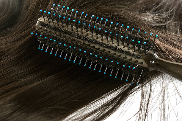 istock Round brush and hair on white background. 459522433