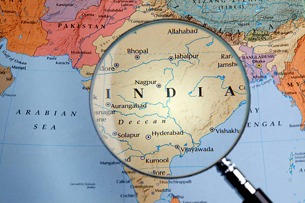 istock Magnifying glass over a map of India 459526583