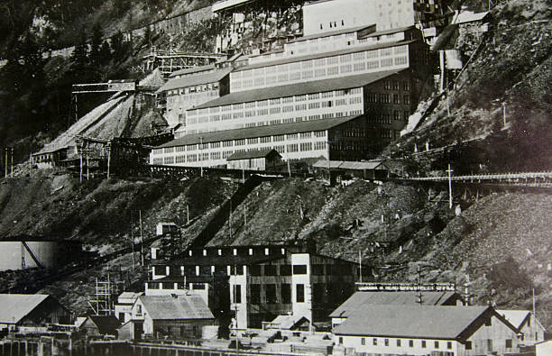 An old photograph of a large gold mine, Juneau , Alaska, from the early 1930's.