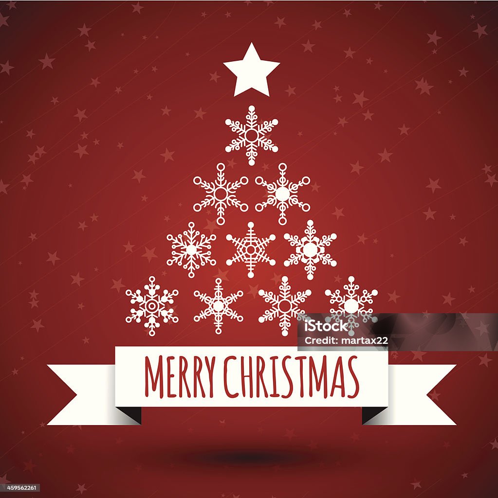 Arbre de Noël et ruban blanc avec des flocons de neige - clipart vectoriel de Abstrait libre de droits