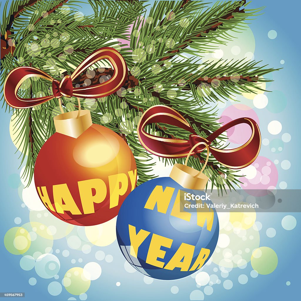 Szczęśliwego Nowego Roku piłki na Boże Narodzenie drzewo.  Ilustracja wektorowa - Grafika wektorowa royalty-free (2014)