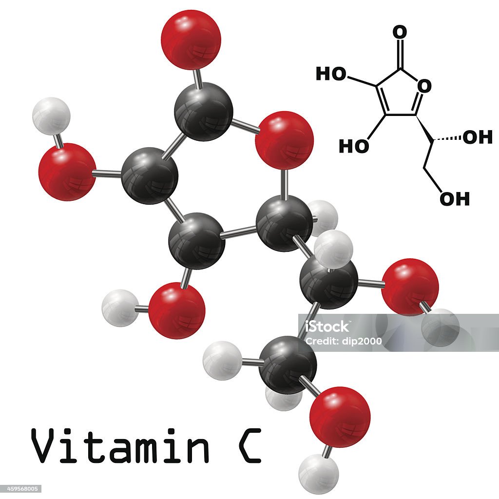 vitamin C molecule structural model of vitamin C molecule; image contains transparency effects: screen Acid stock vector