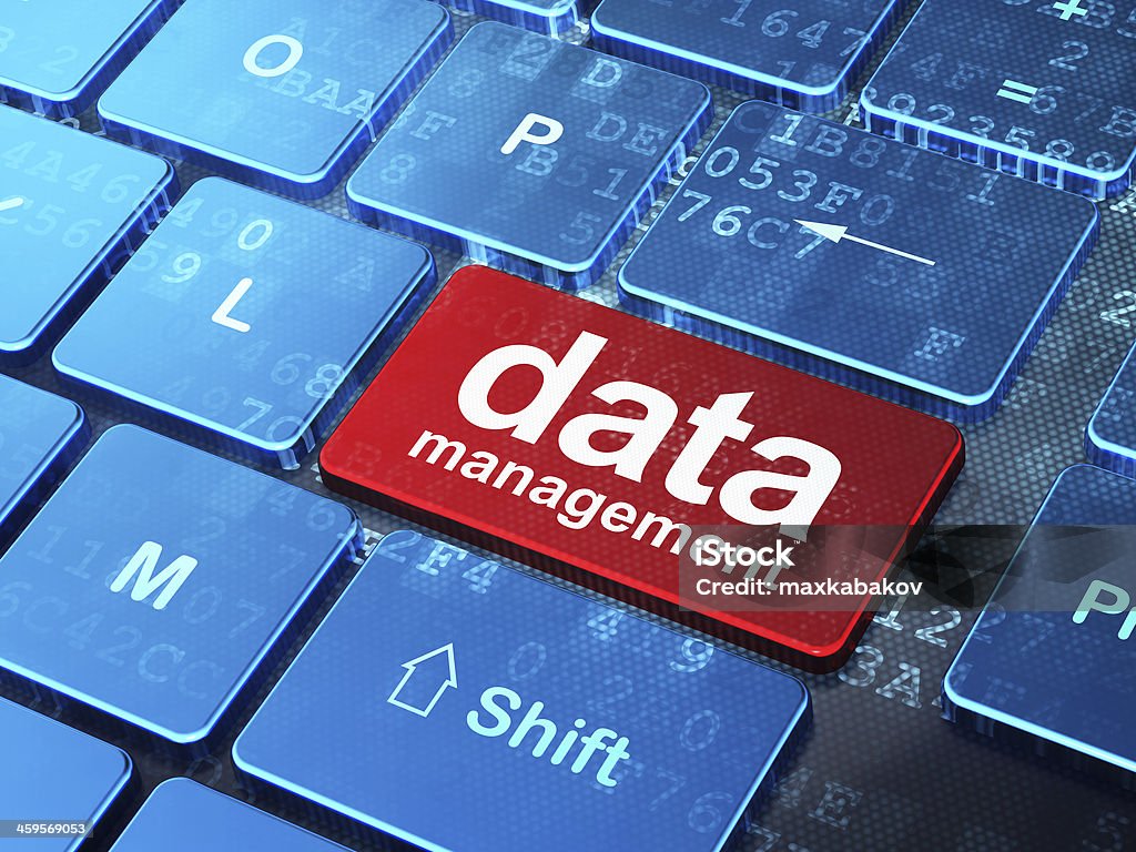 Information concept: Data Management on computer keyboard backgr Information concept: computer keyboard with word Data Management on enter button background, 3d render Abstract Stock Photo