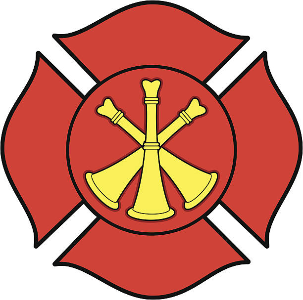 ilustrações de stock, clip art, desenhos animados e ícones de bombeiro corneta emblema - bugle