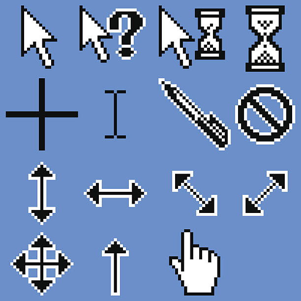 cursors Cursor Icons. Mouse Pointer Set. Arrow, Hand, Hourglass. hovering stock illustrations
