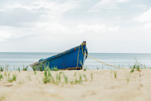 Fishing boat off the coast of a beach located in Aguadilla, Puerto Rico
