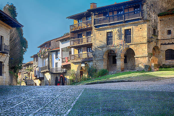 heritage village of Santillana del stock photo