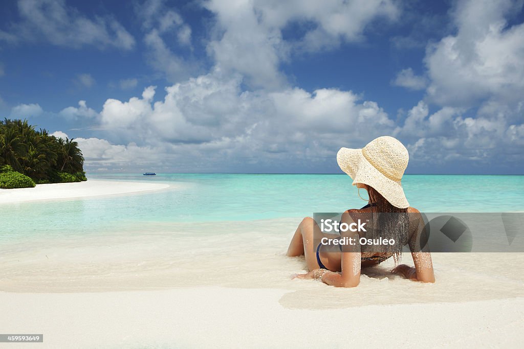 Young fashion woman relax on the beach Caribbean Stock Photo