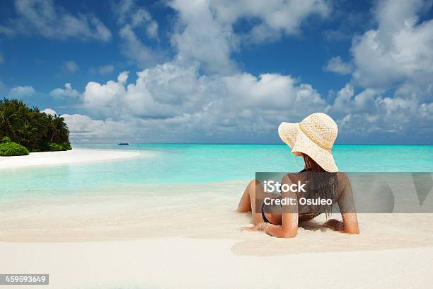 Young Fashion Woman Relax On The Beach Stock Photo - Download Image Now - Caribbean, Caribbean Sea, Maldives