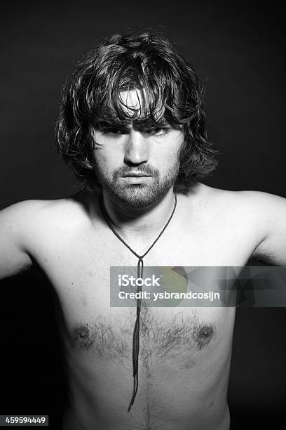 Black And White Portrait Of Psychedelic Rock Style Musician Roc Stock Photo - Download Image Now