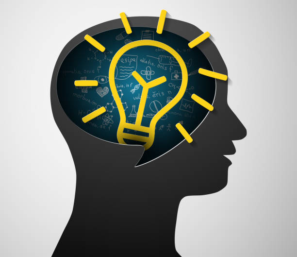 istock Man head silhouette and sign of lamp idea 459596803