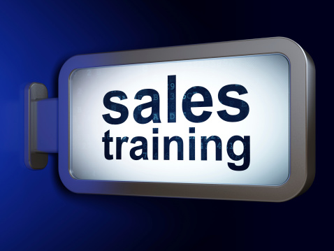 Marketing concept: Sales Training on advertising billboard background, 3d render