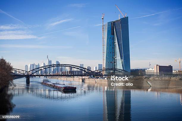 Cargo Ship And Ecb European Central Bank Frankfurt Stock Photo - Download Image Now