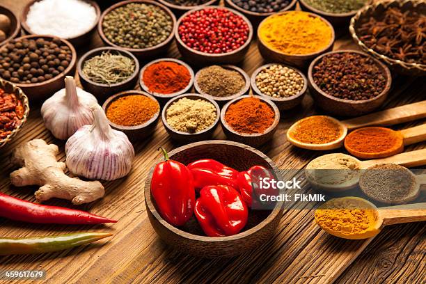 Selection Of Spices Stock Photo - Download Image Now - Bowl, Chili Pepper, Close-up