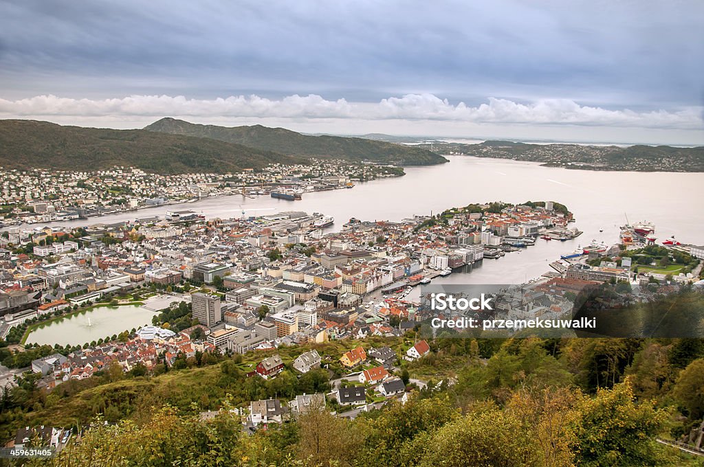 Panorama of Bergen from the hill Floyen. Norway Approaching Stock Photo