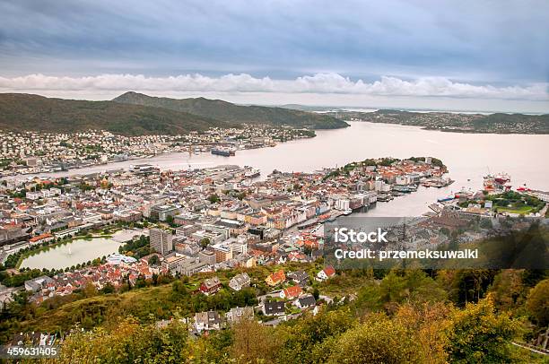 Panorama Of Bergen From The Hill Floyen Stock Photo - Download Image Now - Approaching, Architecture, Autumn