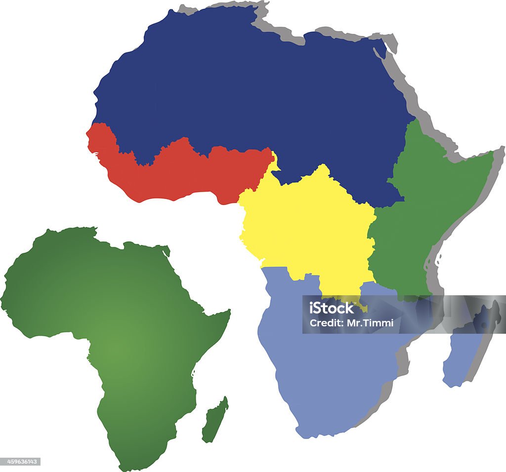 Mapa de África con las regiones. - arte vectorial de Cartografía libre de derechos
