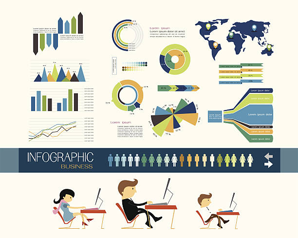 Business office and variety graph Business office and variety graph, flat design vector illustration horizontal bar stock illustrations