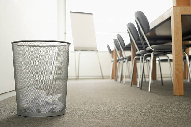 Trash Can in Meeting Room Trash Can in Meeting Room wastepaper basket photos stock pictures, royalty-free photos & images