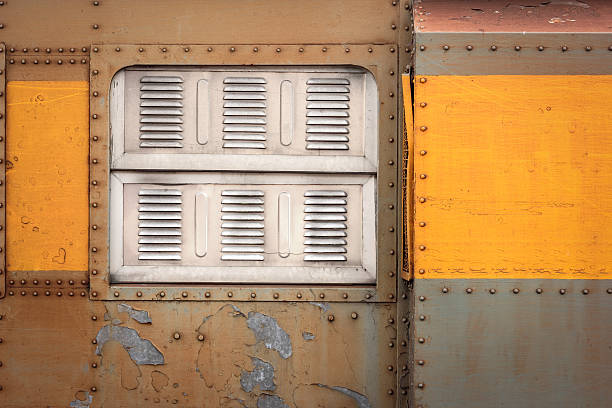 istock decorative grunge metal window with old train 459661075
