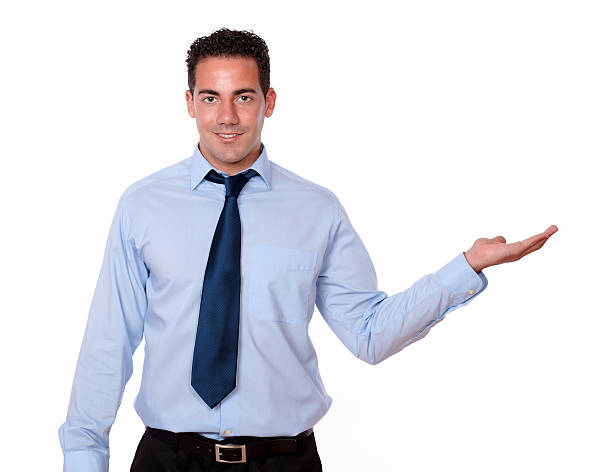 istock Charismatic man holding out his left palm 459674823