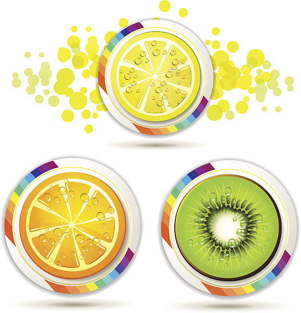 ilustrações de stock, clip art, desenhos animados e ícones de fatia de laranja e limão, kiwis - freshness food serving size kiwi