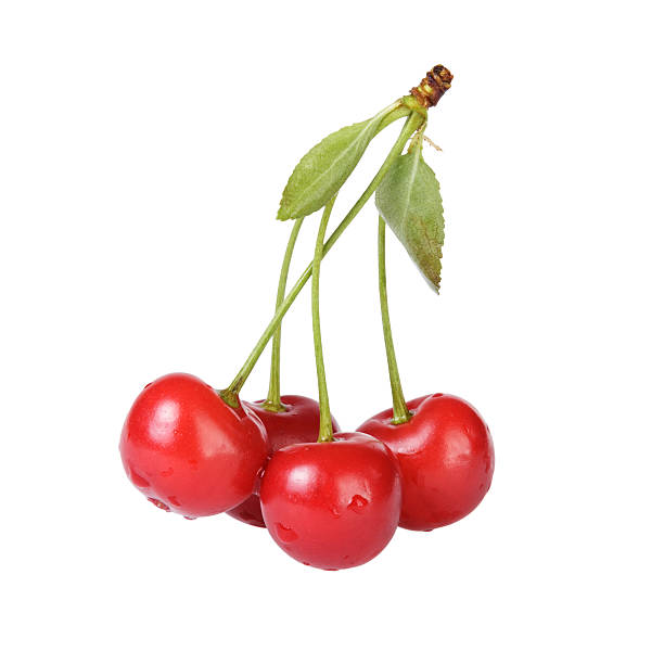 istock ripe cherries with stem and leaves 459709471
