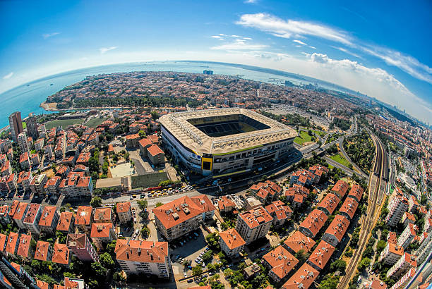 Kadikoy and Sukru Saracoglu Stadium Aerial view of Kadikoy and Sukru Saracoglu Stadium helicopter seat stock pictures, royalty-free photos & images