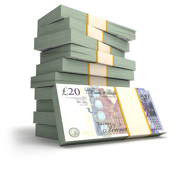 stapel mit britischem pfund. - heap currency british pounds stack stock-fotos und bilder