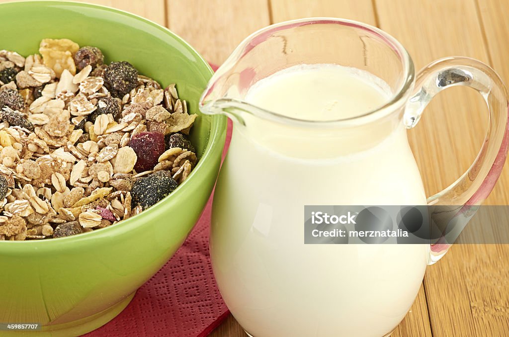 Delicious and healthy cereal in bowl with milk Bowl Stock Photo