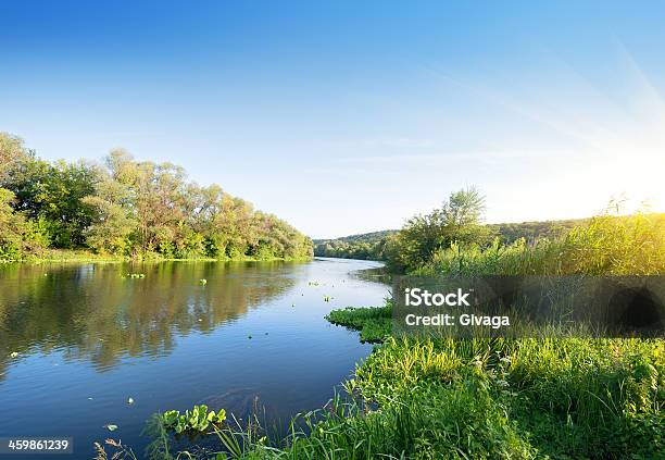 Summer River At Sunset Stock Photo - Download Image Now - River, Water's Edge, Beach