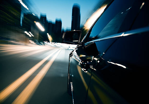 Driving fast in the city at night