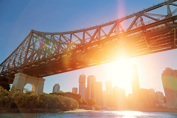 Brisbane Afternoon Story Bridge and Brisbane skyline on bright Summers day.  story bridge photos stock pictures, royalty-free photos & images