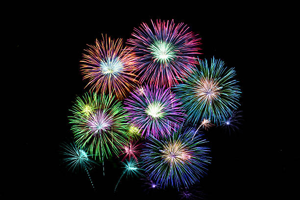 istock Colorful fireworks on the black sky background 459874495