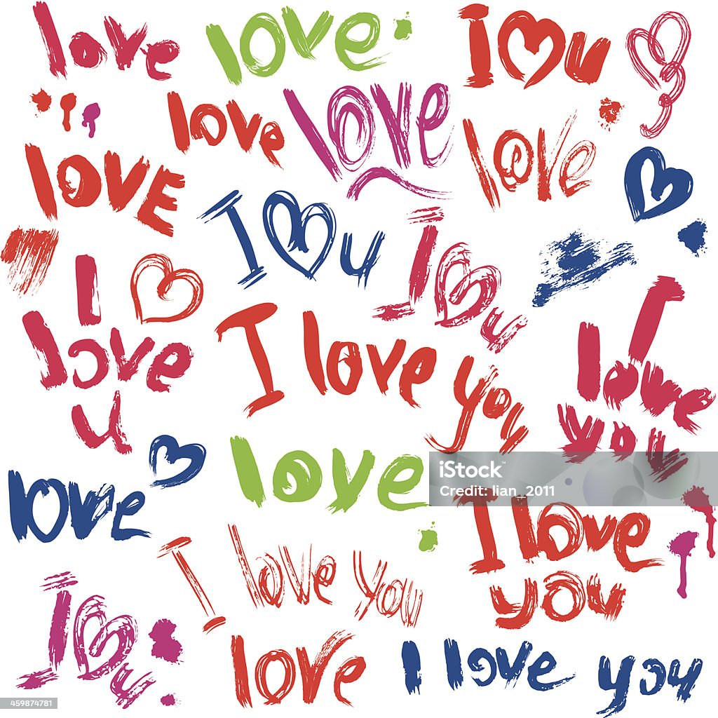 brush scribbles in heart shapes for Valentines Day design. Set of brush strokes and scribbles in heart shapes and words LOVE, I LOVE YOU - sketch elements for Valentines Day design. Abstract stock vector