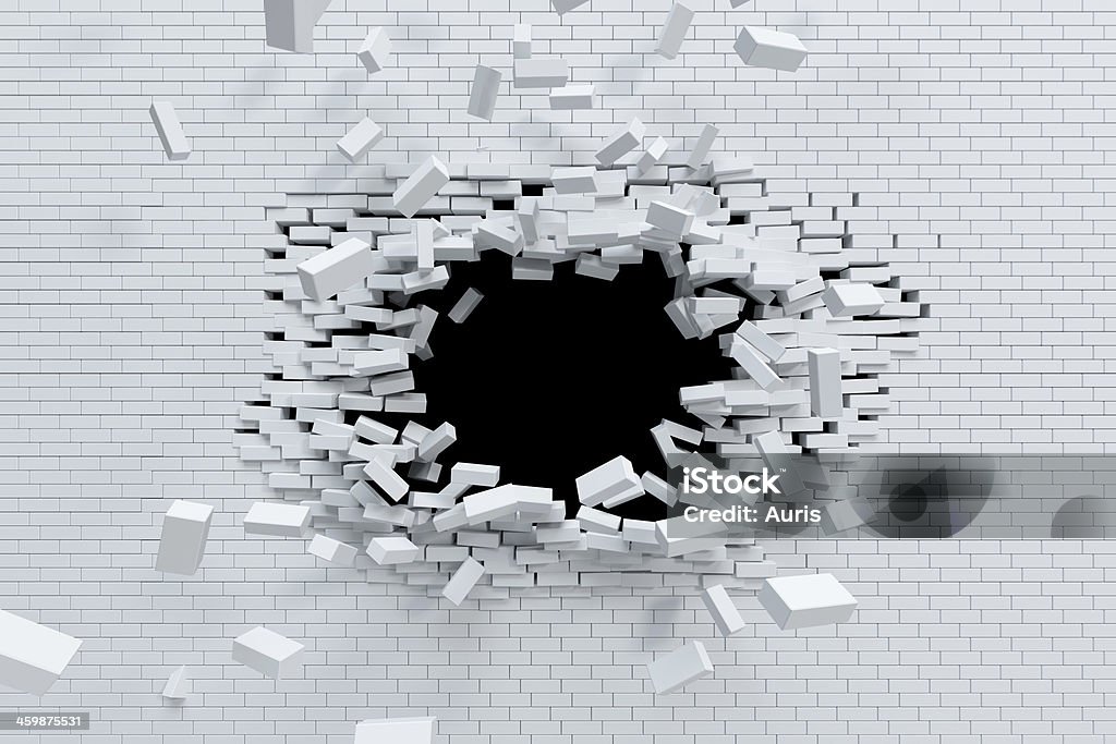 breaking brick wall breaking brick wall, high resolution 3d rendering Breaking Stock Photo