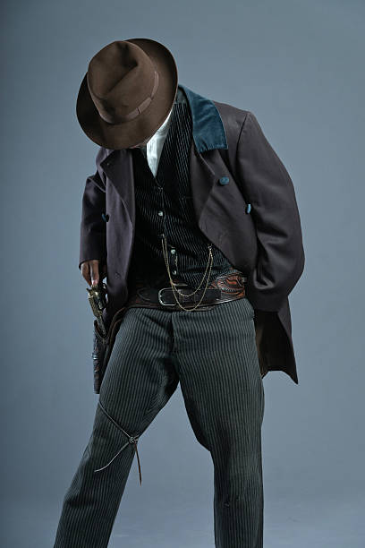 istock Retro Afro america western cowboy man with mustache. 459877779